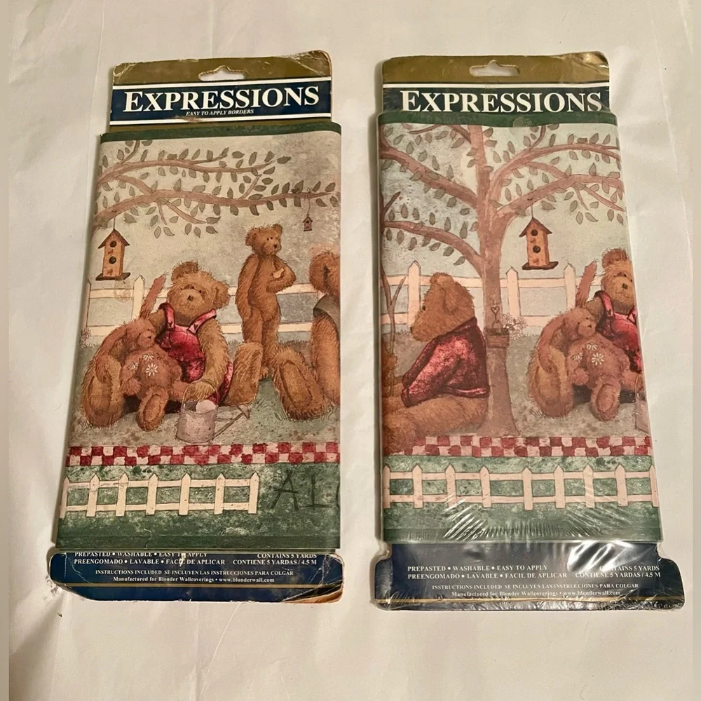 New! 2 Pack Border Wallpaper Expressions Cozy Bear Tree Fence Birdhouse Kids
